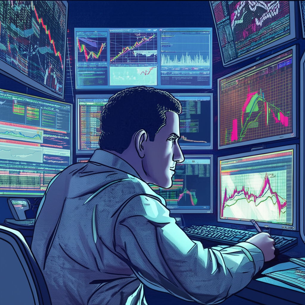 一位交易者正在仔細思考和規劃交易策略
