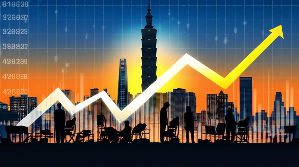 台灣證券交易所大樓內，大螢幕顯示著台股加權指數的即時行情。