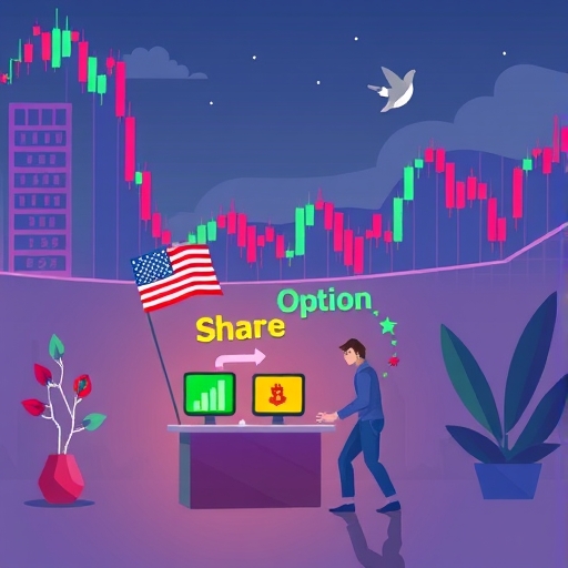 一幅描繪美式期權交易場景的插圖。