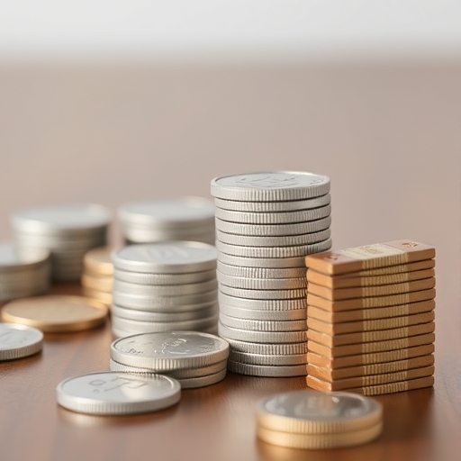 堆疊在桌上的銀幣