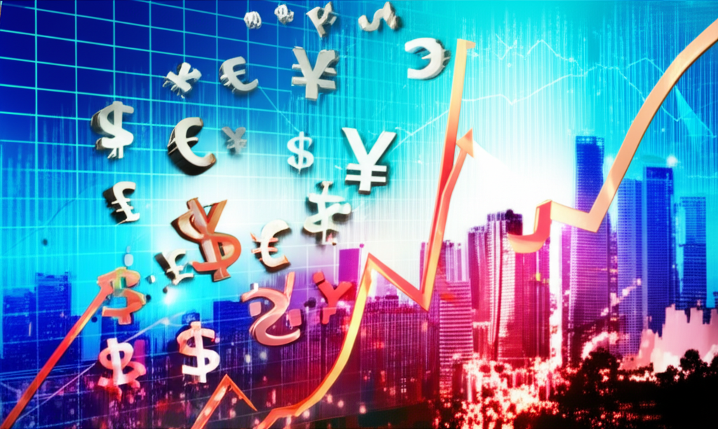 一位專業人士正在研究全球金融市場的複雜圖表和數據，顯示外匯投資的分析過程。