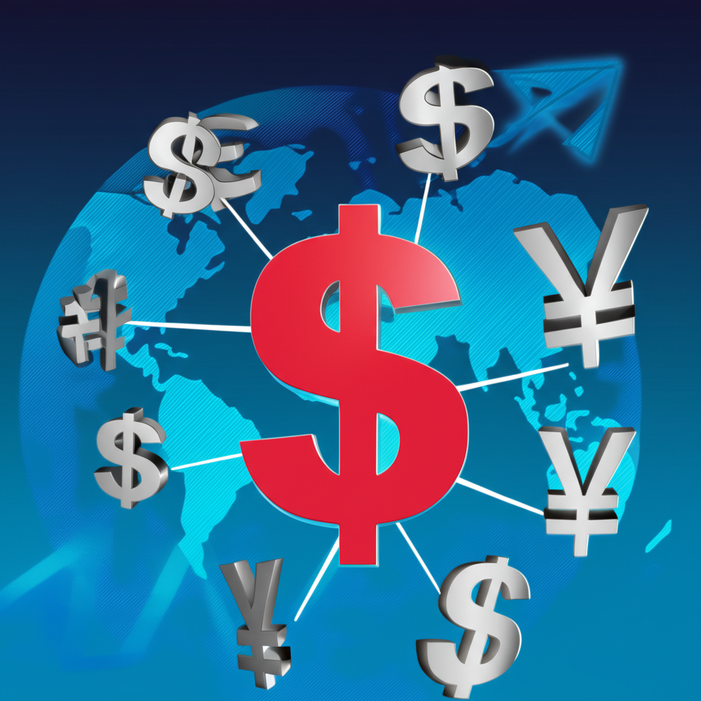 Global finance, dollar challenges, illustration