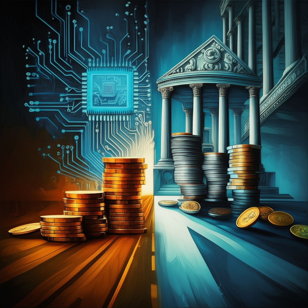 Digital and traditional finance choice, art