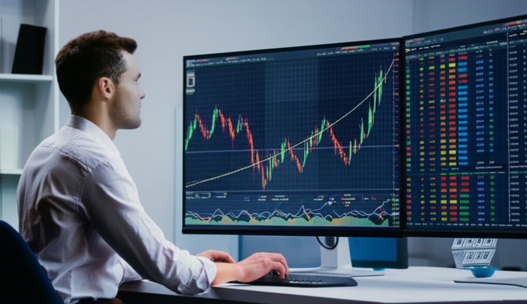 Trader analyzing forex market trends and data