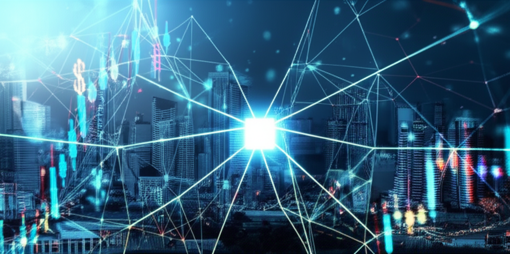 AI strategy, financial market, illustration.