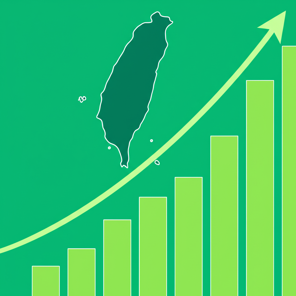 插畫:金融圖表上升箭頭,背景為台灣地圖