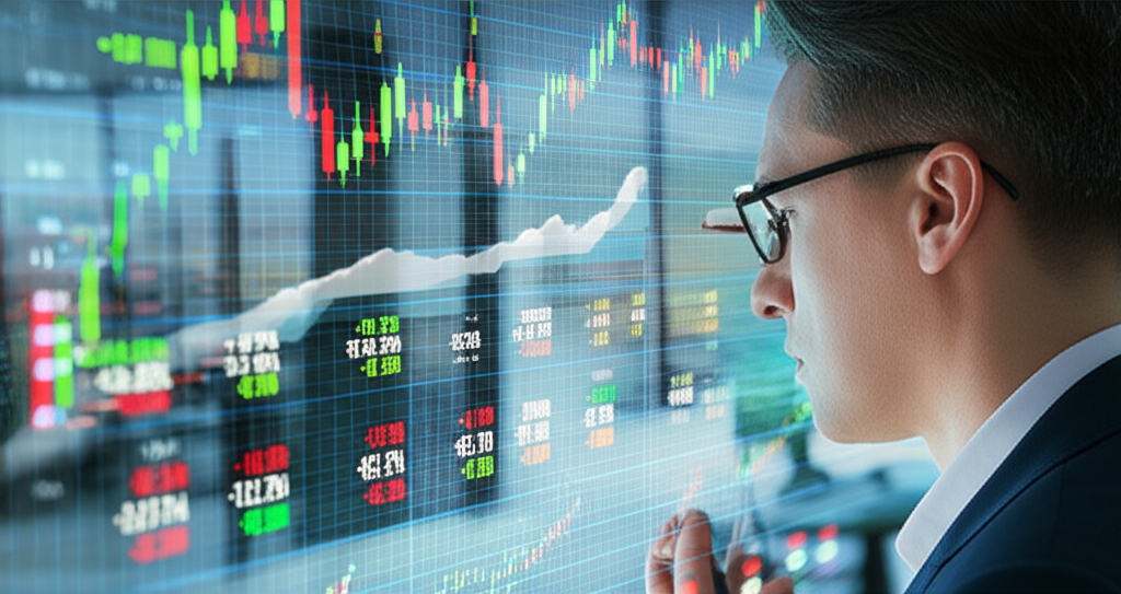 Investor analyzing global market data.