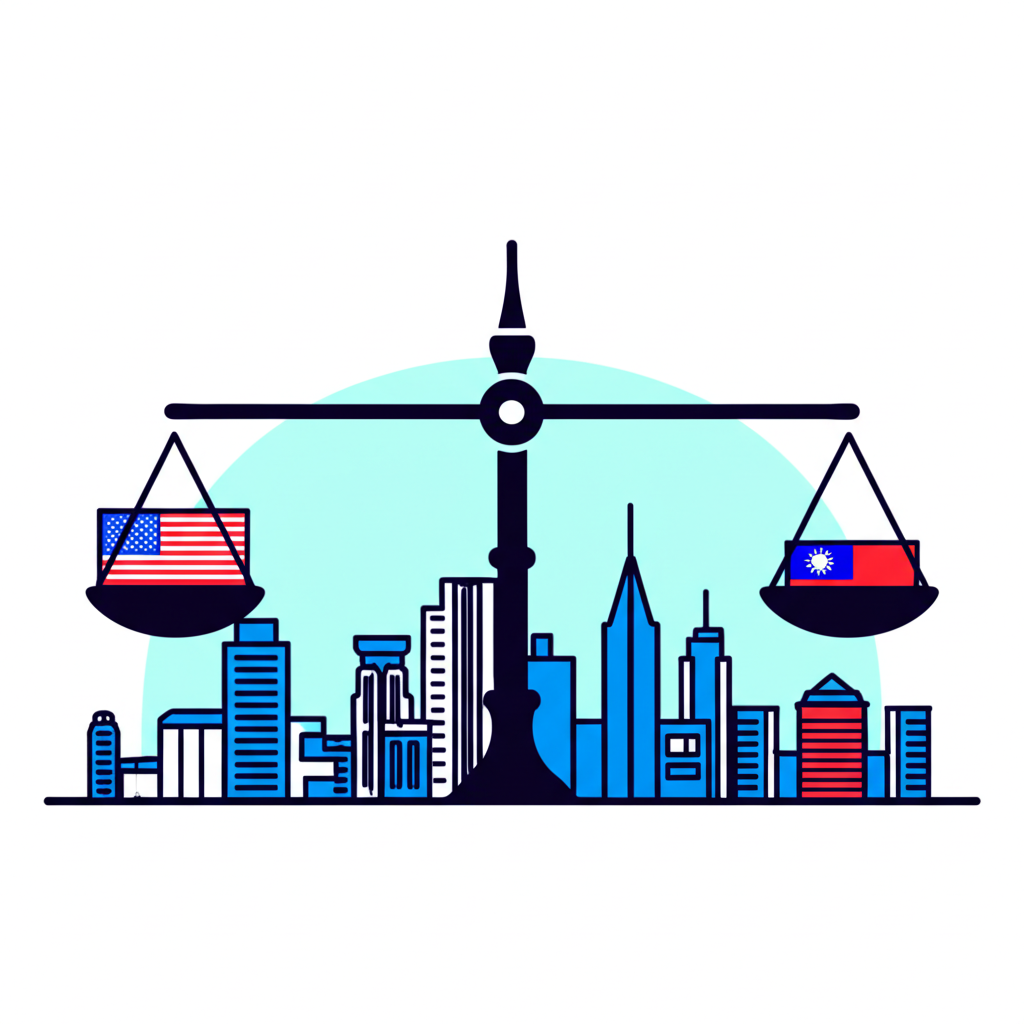 Illustration of US and Taiwan economies balancing trade.