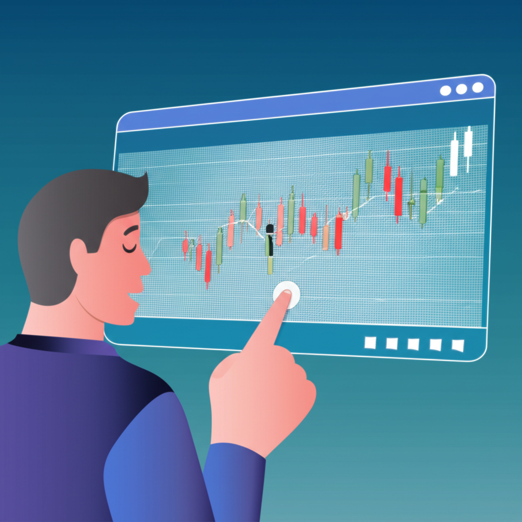 Investor analyzing stock chart, profit taking, illustration