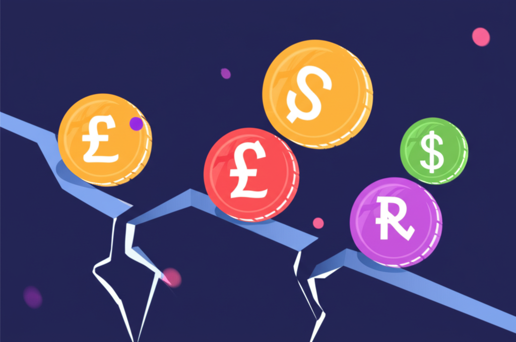 Global currencies balancing, risks, illustration