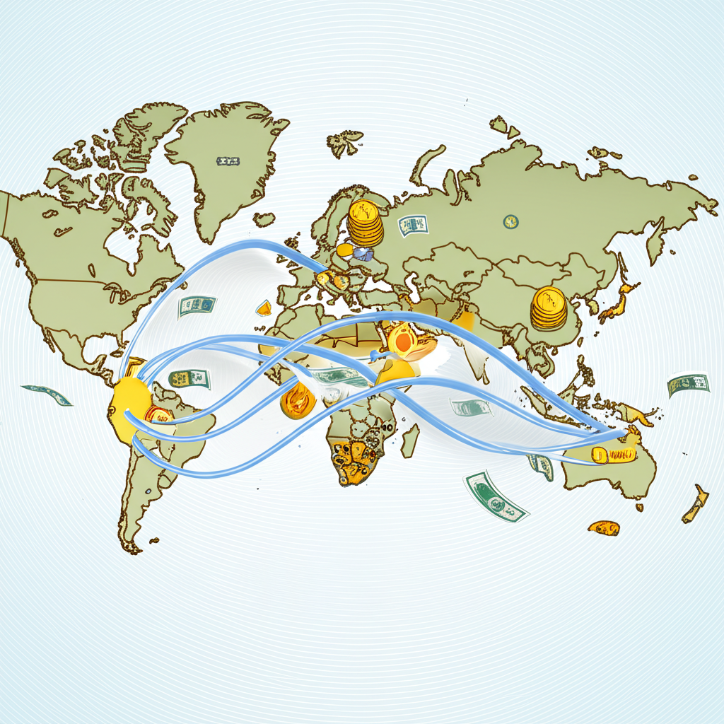Global money flowing, Taiwan map, illustration.