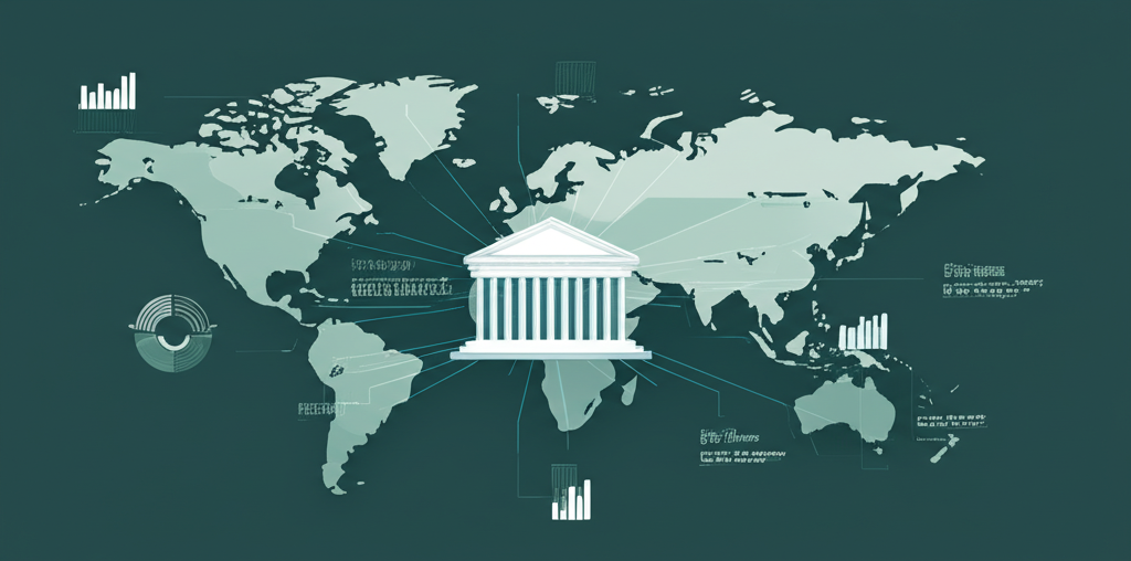 Global economy, central bank policy, financial forecast, illustration