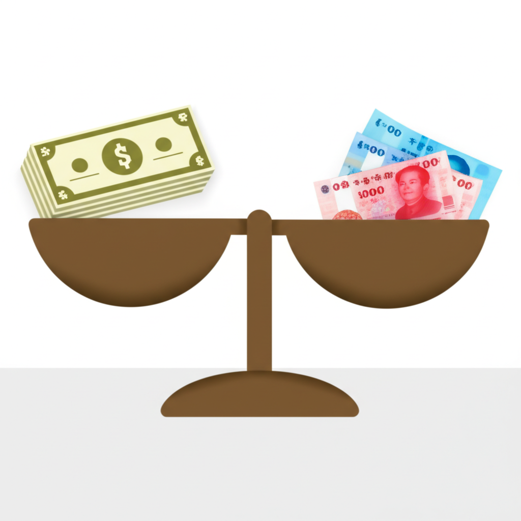 美元與台幣匯率平衡示意圖