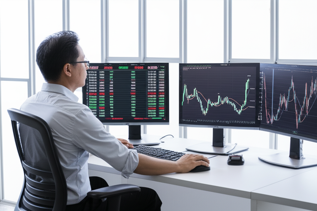 Taiwan investor checking USD rates.