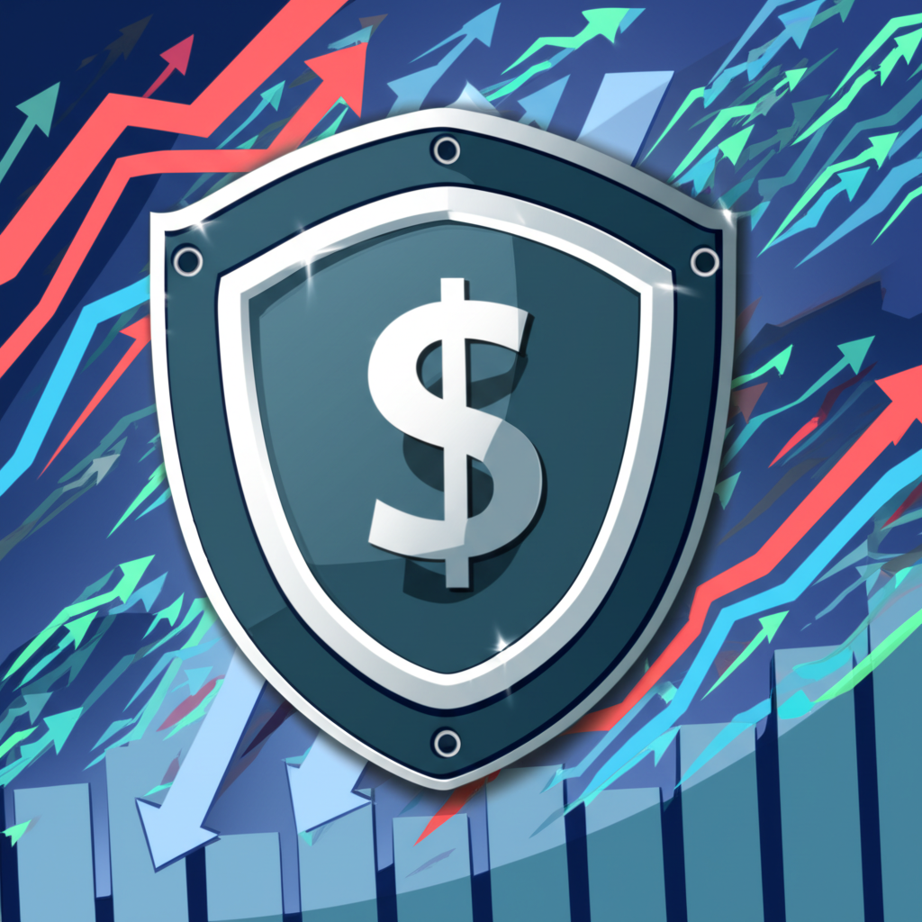 USD shield, market storm, illustration